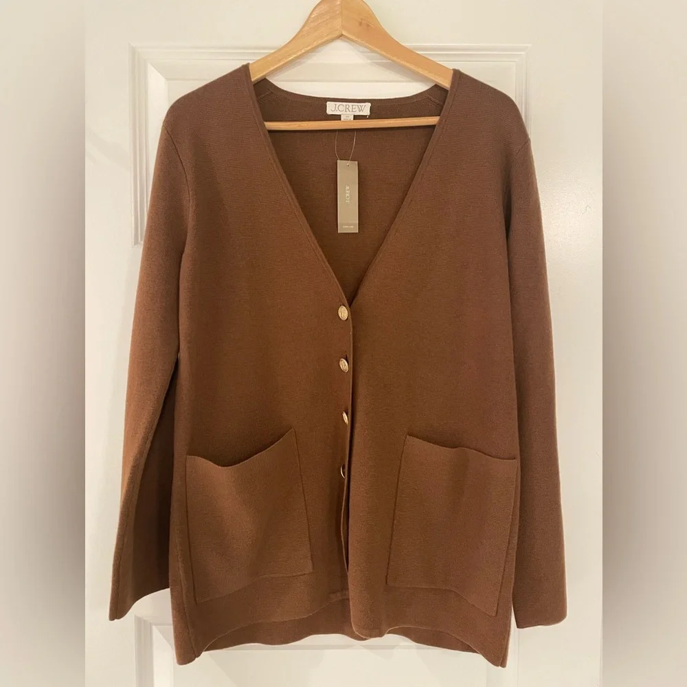 NWT! J. Crew Giselle V-Neck Cardigan, Brown, XS - Picture 2 of 7
